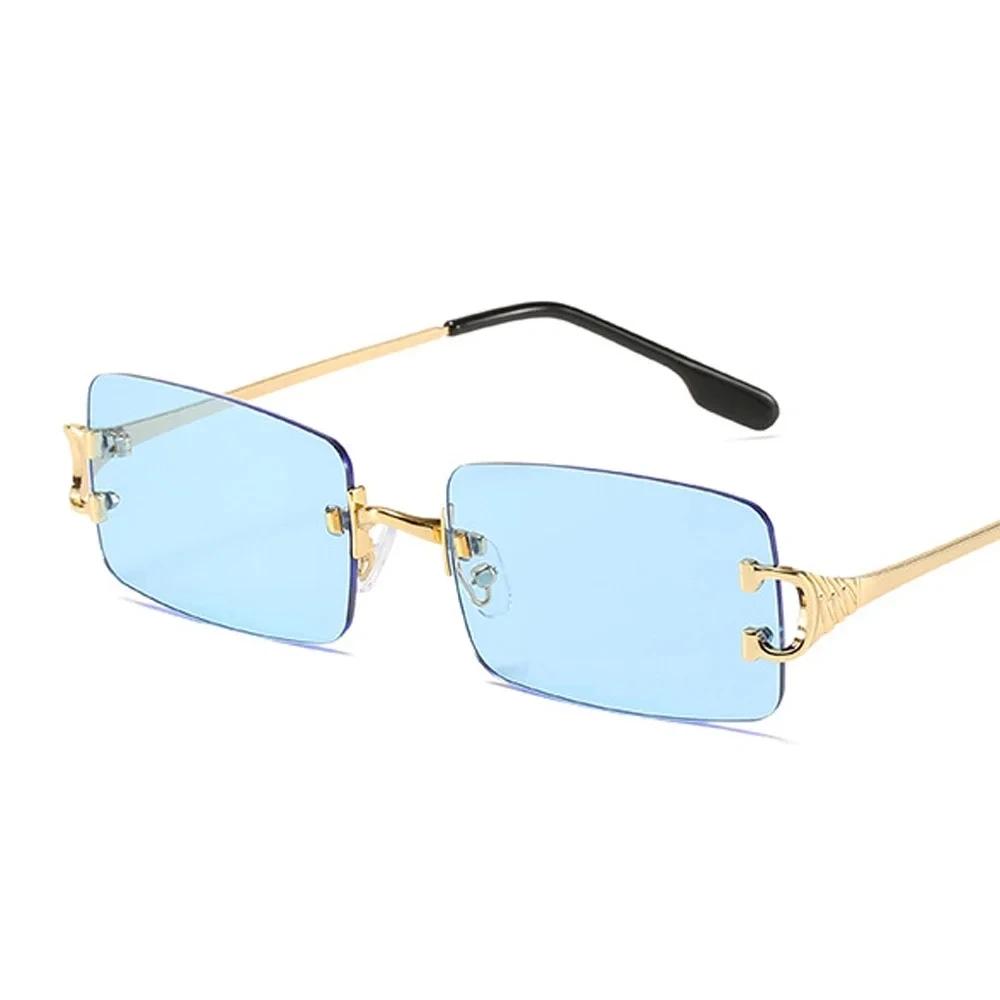 Xaybzc Blue Rectangular Sunglasses Rimless Men Metal Fashion Square Sun Glasses For Women Gradient Lens Frameless  Uv400