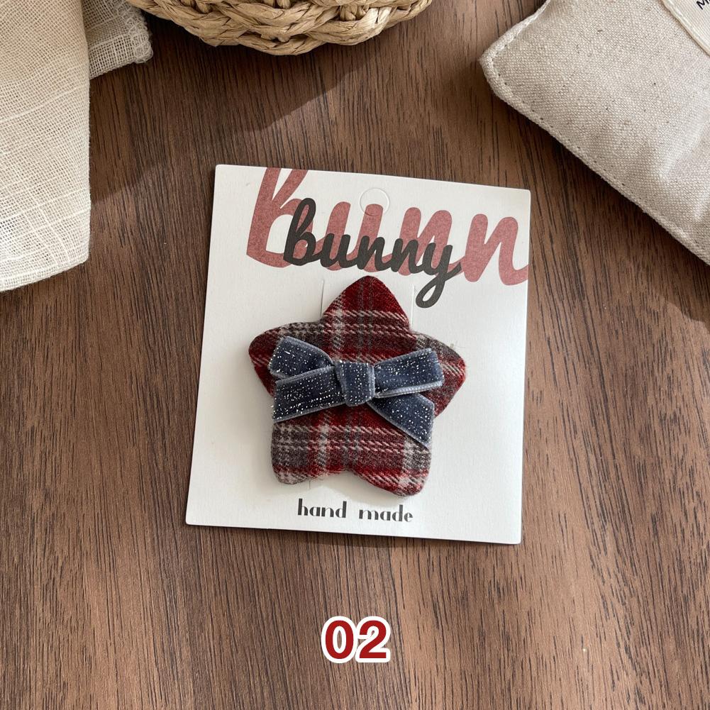Korean Style Red Plaid Bow Hair Clips With Star Charm Academic College Style Hair Accessories For Women Girls