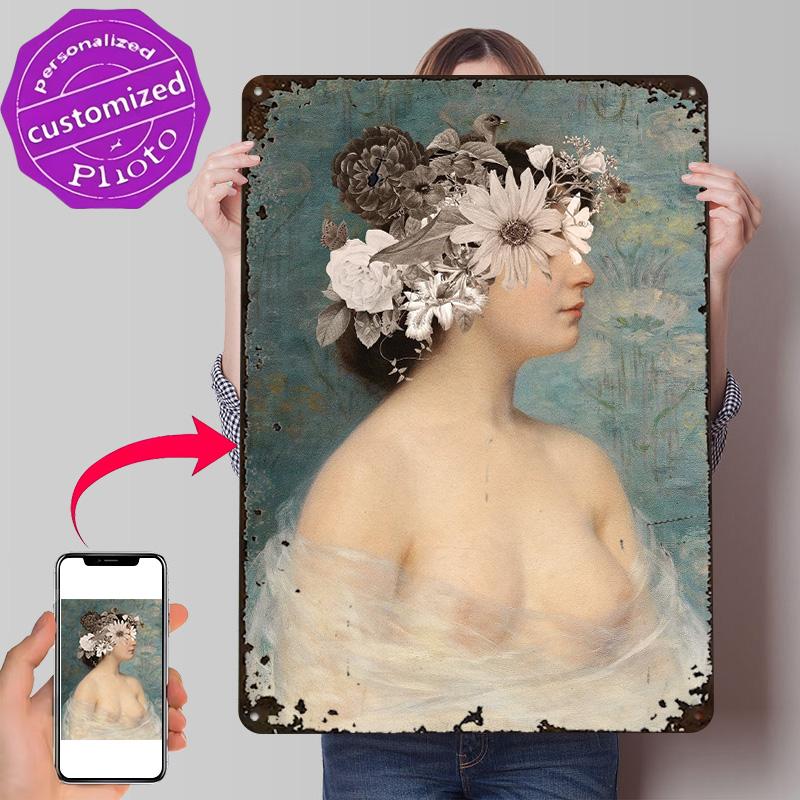 Flower Tiara Personalized D Textured Metal Poster Wall Art Vintage Tin Signs for Gaming Room Decoration Items Bathroom Decor