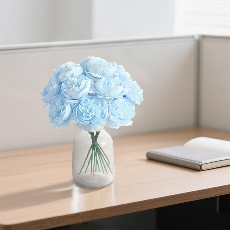 20CM 6Pcs Artificial Silk Blue Peony Flowers With Stems Fake Peony Bouquet  for Home Wedding Decoration Office Desks Ornament