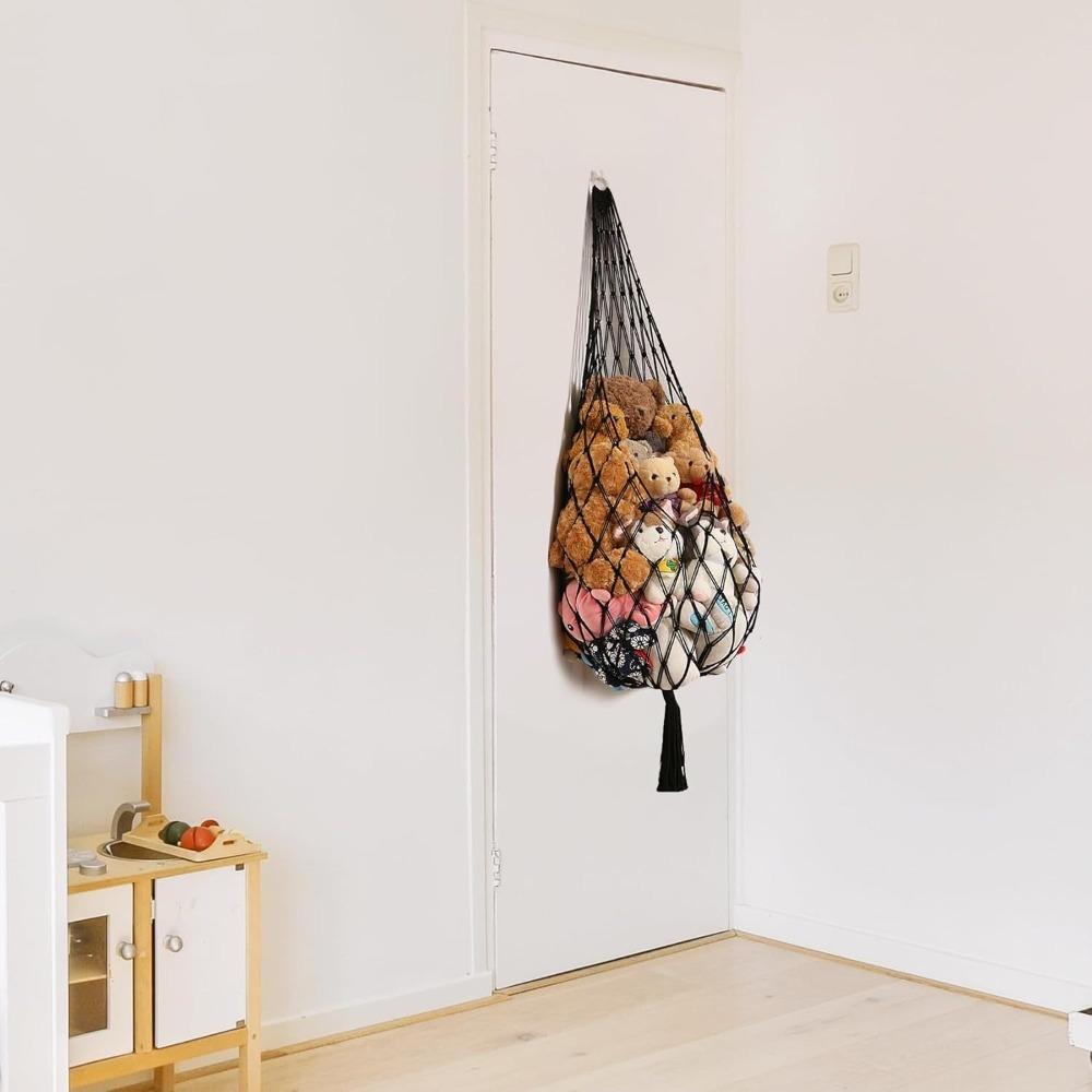 INS Hanging Net Organizer with Tassels Stuffed Doll Storage Holder Plush Toy Hammock  Playroom