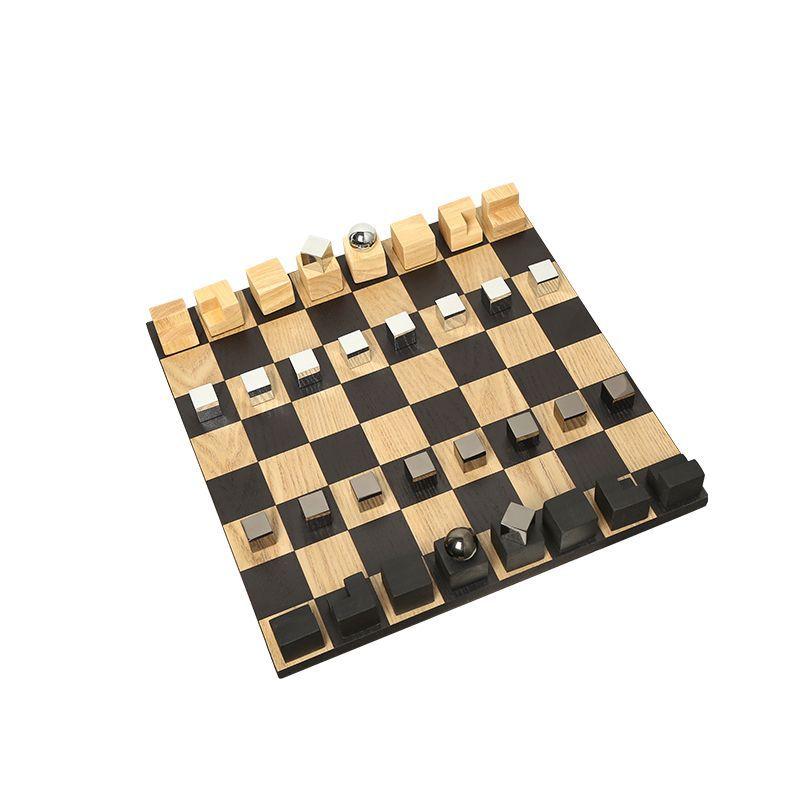 Modern Solid Wood Chessboard Chess Ornaments Geometric Cube Handicrafts Chess Figurines Home Decoration Accessories