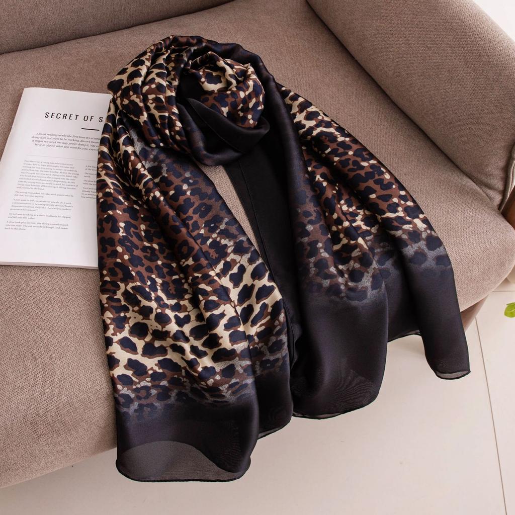 Classic leopard print spring and autumn fan gradual change color sunscreen silk scarf women's long decorative shawl fashion warm thin scarf