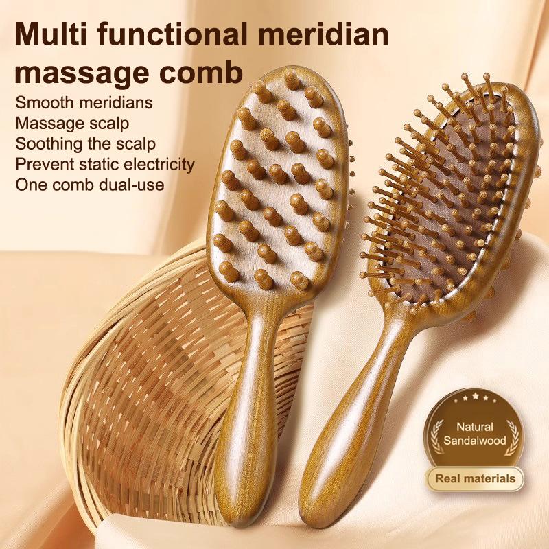 Double Sided Sandalwood Air Bag Comb Hair Care Scalp Anti Static Meridian Head Blood Circulation Dredging Massage Comb