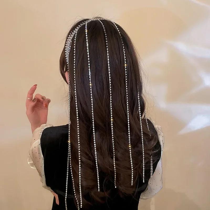Pretty New Womens Fashion Rhinestone Headband Long Tassel Crystal Hair Accessories Fashion Wedding Headdress Creative Gift