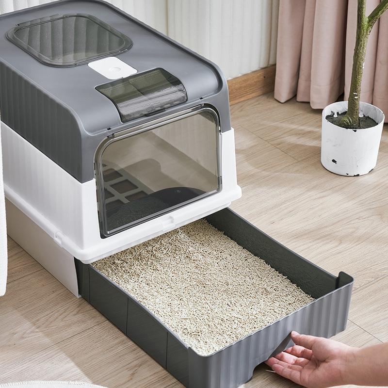 Cat Litter Box with UV Sterilization Lights Large Capacity Fully Enclosed Cat Toliet Litter Pan Anti-Splashing Kitten Bedpan