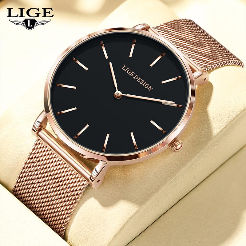 LIGE NEW TOP Elegant Women's Watches Fashion Simple Ladies Watches Quartz Waterproof Watches for Women Relogio Feminino+BOX