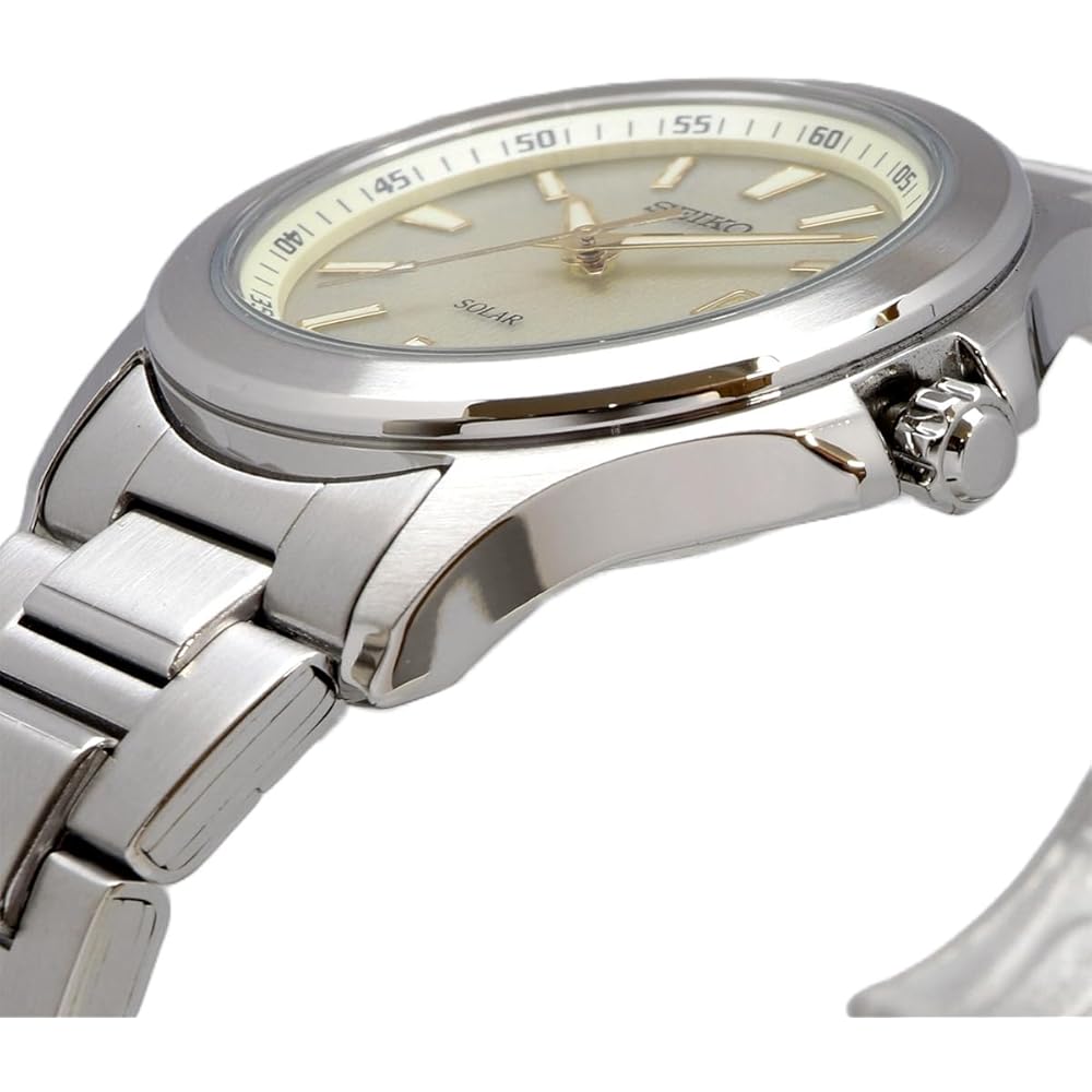 Seiko Solar Quartz SBPN069 Men's Watch Silver Champagne Color Stainless Steel 100M Water Resistant