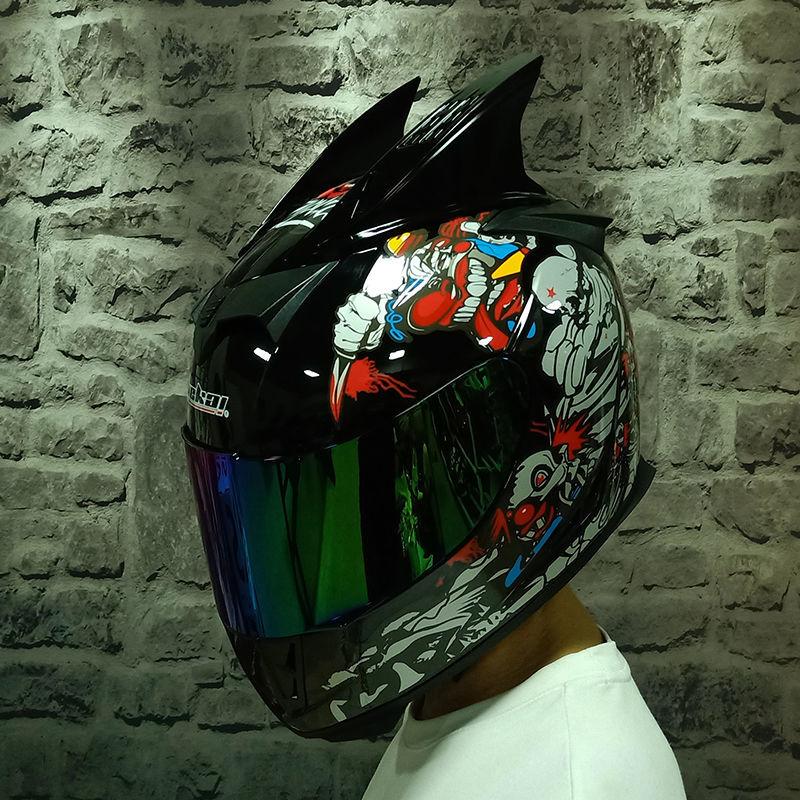 Handsome Four Seasons Universal Full Face Helmet Built-in Small Lens Motorcycle Personality Helmet