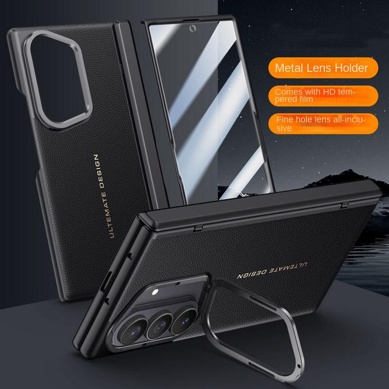 Leather With Privacy Screen Tempered Glass Protector Case For Samsung Galaxy Z Fold7 Spring Hinged Camera Holder Cover