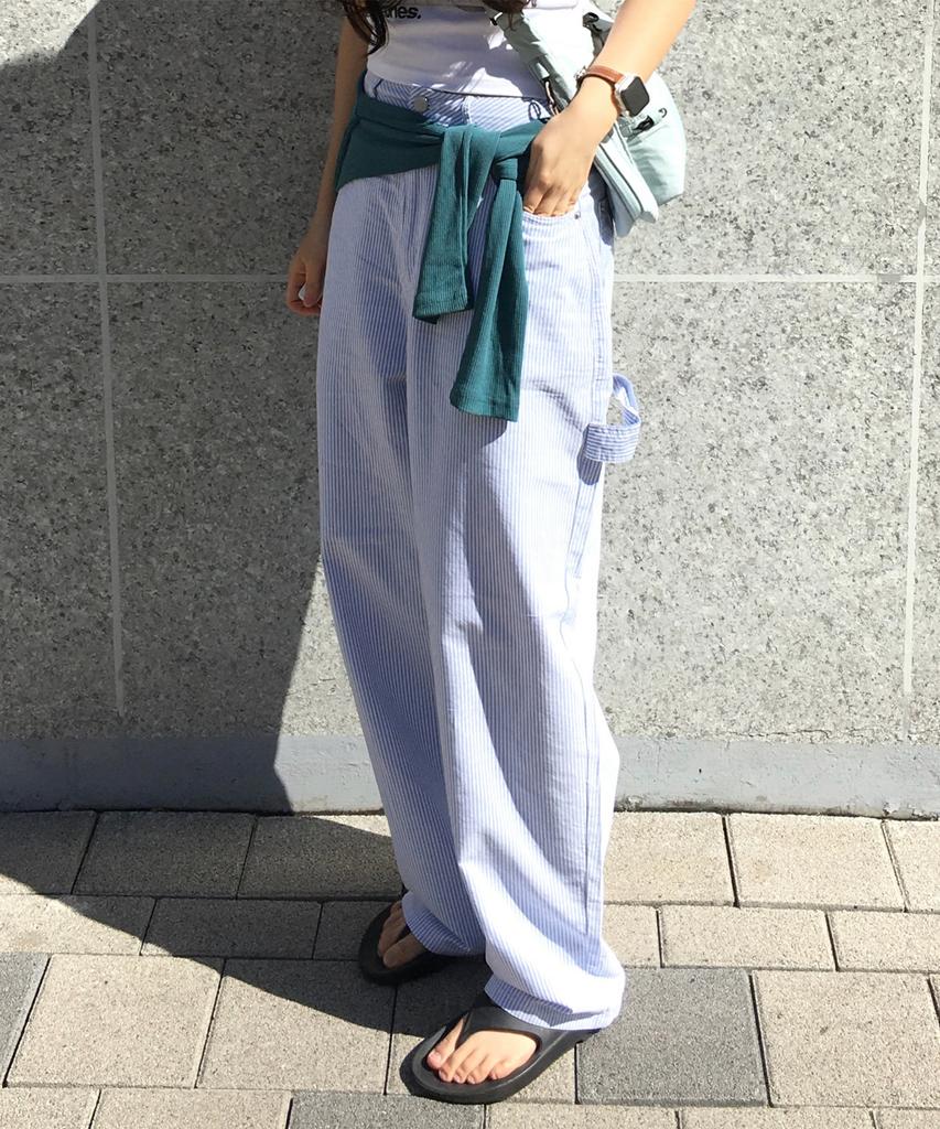 TOFFEE WOMEN W Striped Carpenter Pants (Blue)