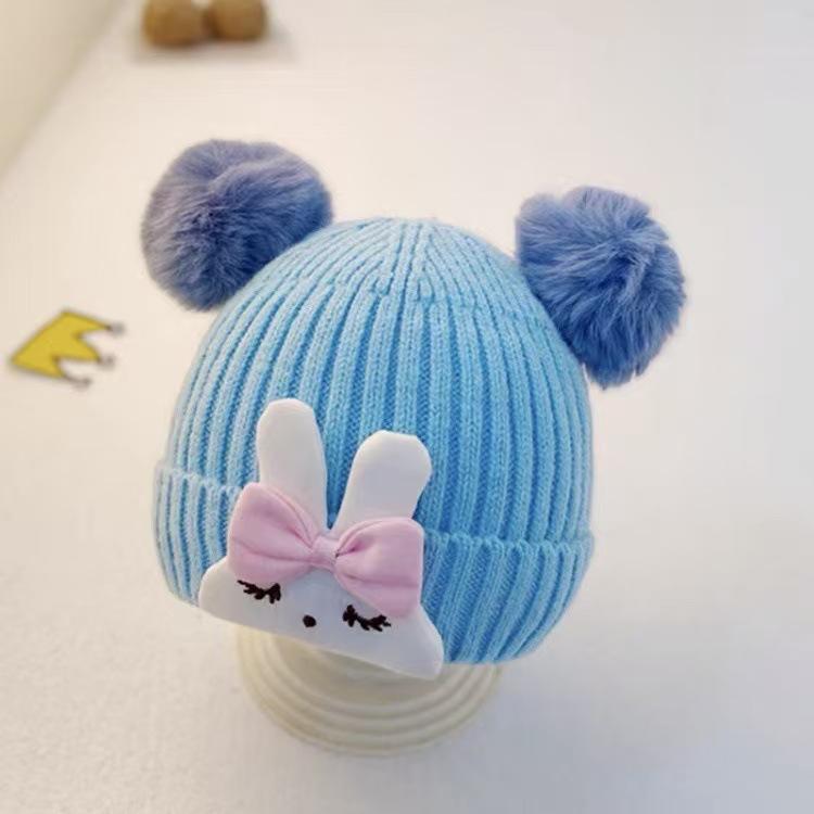 Baby hat cute cartoon bunny wool hat winter male and female baby warm ear hat knitted hat