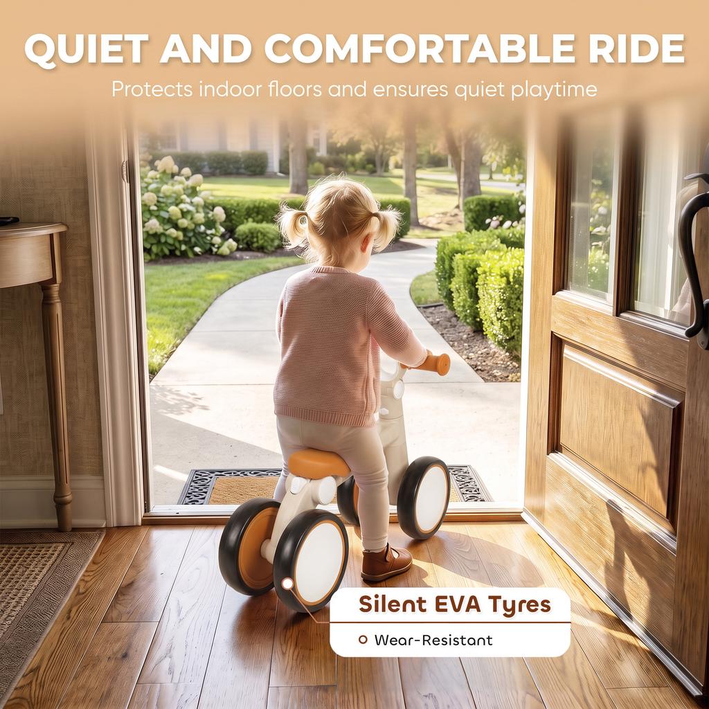 Balance Bike, Lightweight Baby Balance Bike with Foldable Design, Adjustable Seat, No Pedal for 1-2 Years, Cream White
