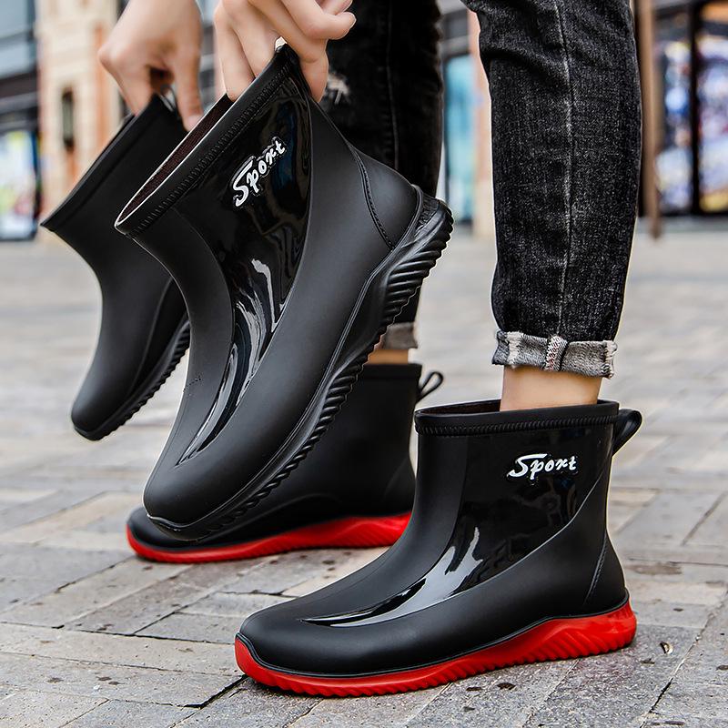 Men's Waterproof Rubber Rain Boots, Short Tube, Thick Sole, Ideal for Work and Fishing