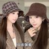 Retro Double-sided Plaid Bucket Hat Women's Autumn and Winter Deerskin Velvet Showing Face Small Versatile Basin Hat Casual Hat Tide