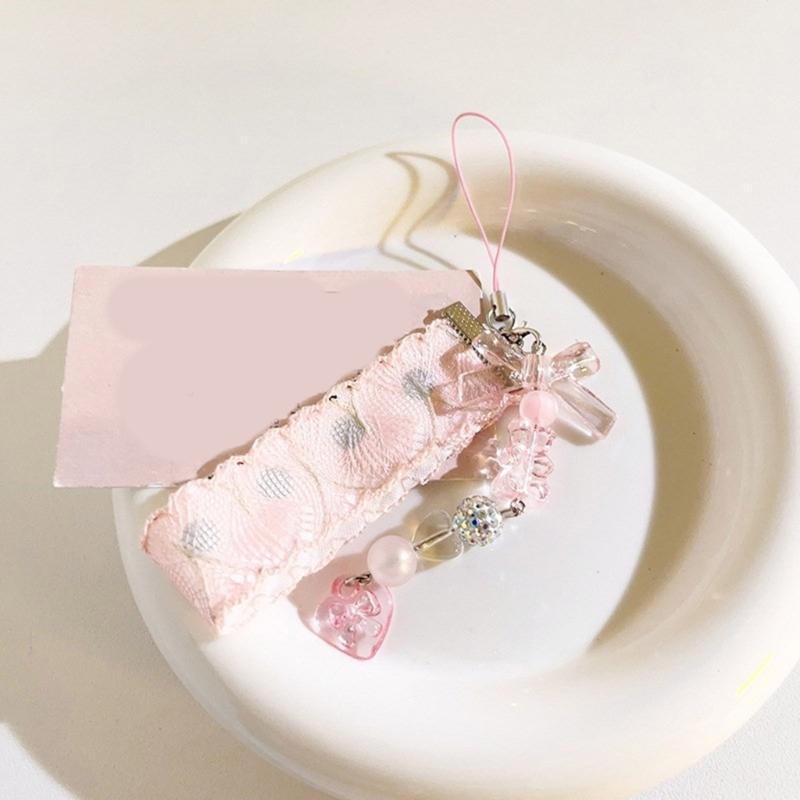 Butterfly Mobile Phone Pendant Bow Beaded Phone Chain Lace Fabric Lanyard Stylish Keychain Bag Charm Decorations