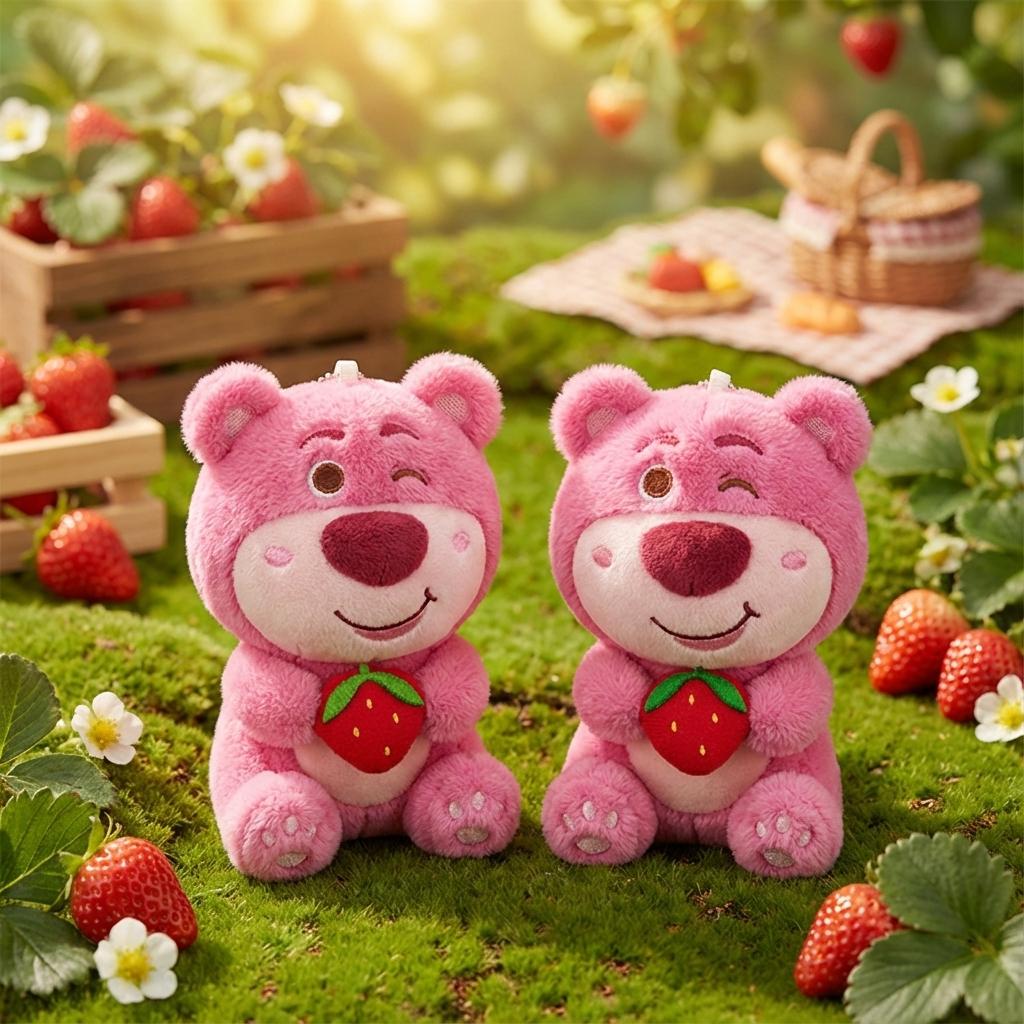 Cute Plush Lotso Keychain Pendant Stuffed Animal Toy Doll Backpack Hanging Ornament  Lovely Lying Position