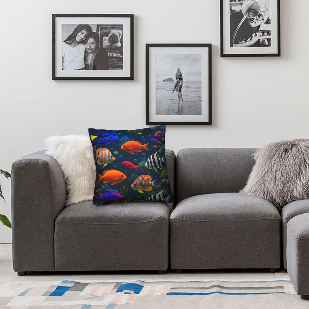 Beautiful Underwater World Colorful Fish Pillowcases Retro Trendy Pillow Case For Living Room Bed Chair Soft Pillow Cover