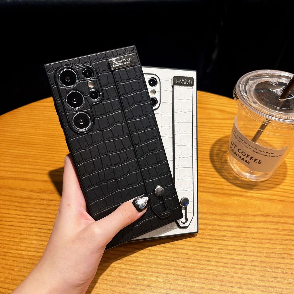 Simple Business Men's Crocodile Pattern Wristband Suitable for Samsung S25ultra Mobile Phone Case Anti-drop S23 + Protective Case