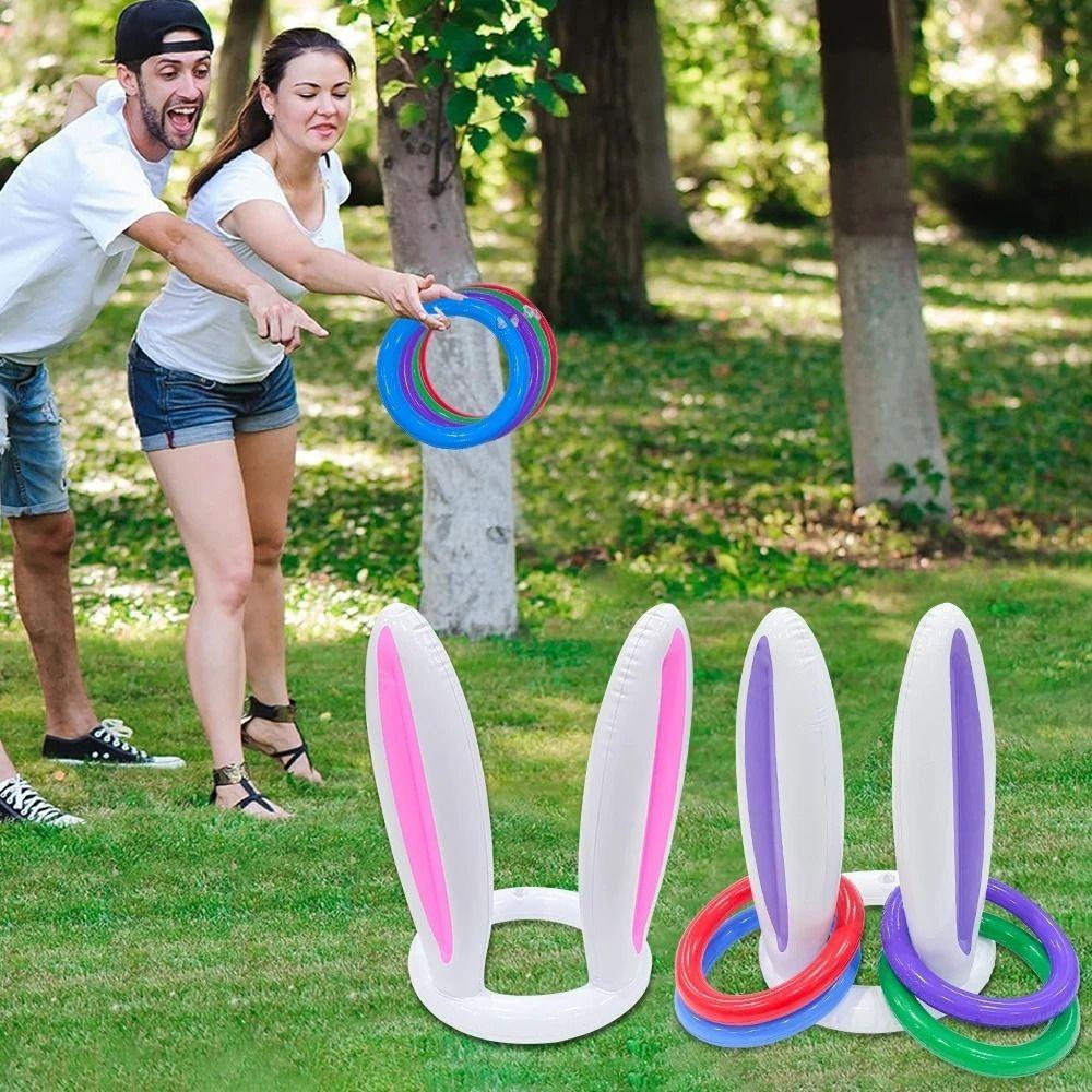 PVC Inflatable Bunny Ears Ring Toss Set Easter Bunny Ears Rabbit Ear Throwing Ring Interactive Toy