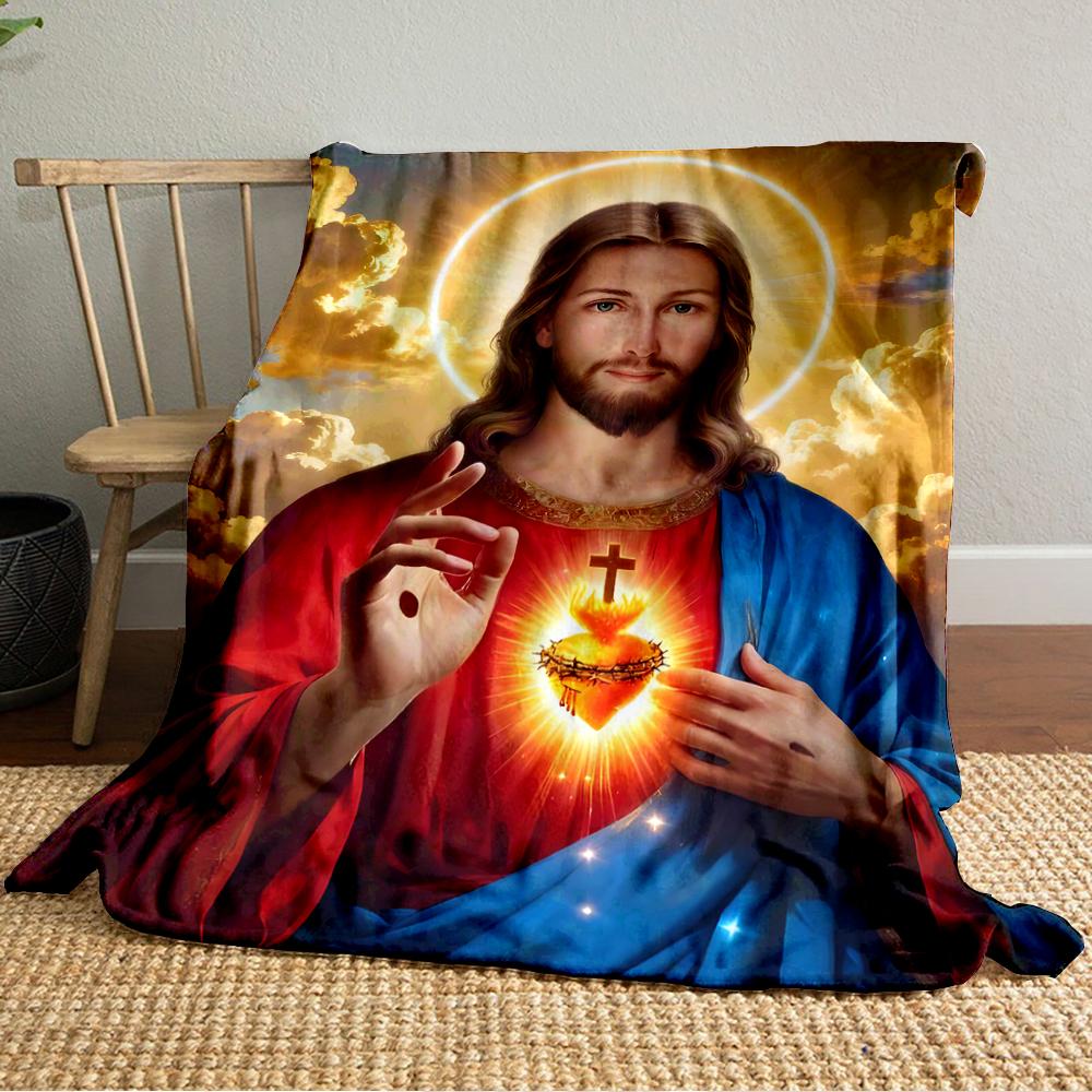 "Jesus Sacred Heart Religious Blanket Design"Flannel blanket for bedroom, living room, sofa, and nap