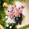 Pig Car Hanging Ornament 2D Acrylic Valentine’s Day Decoration Cute Love Theme Pendant for Rearview Mirror Wedding Party Decor