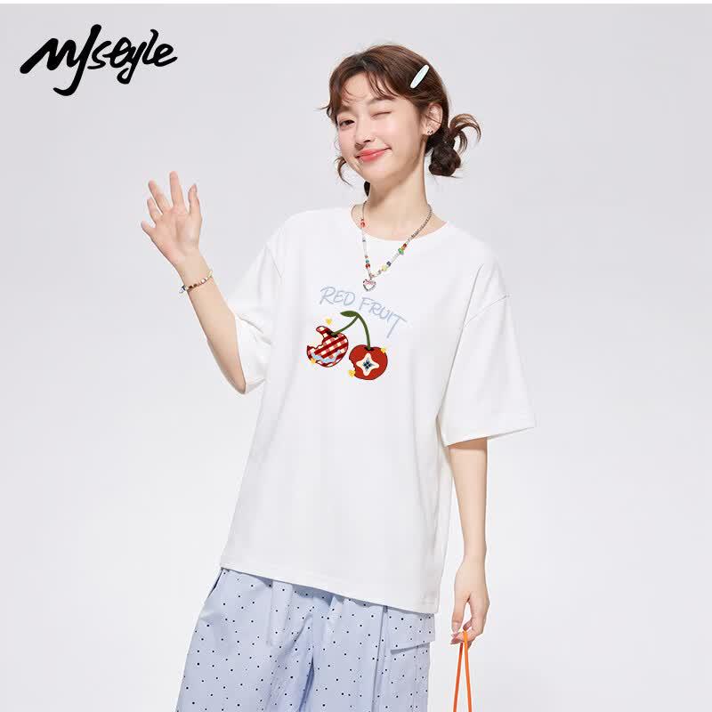 

MJ Style Red Plaid Cherry Cotton T-Shirt XL