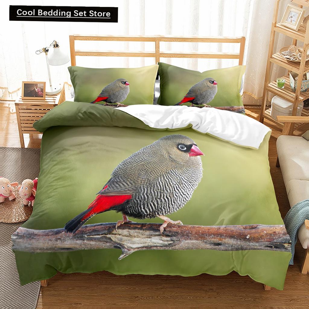 Red Rare Birds King Queen Duvet Cover Tropical Flying Animals Bedding Set Wildlife Quilt Cover 2/3Pcs Polyester Comforter Cover