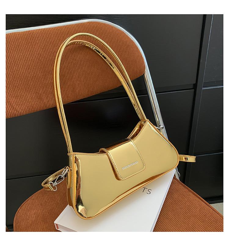 Stylish Urban Minimalist Pu Small Shoulder Bag With High-end Feel And Car Stitching Details Golden