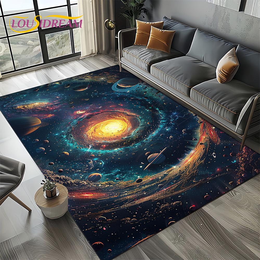 Universe Space Stars Black Hole Galaxy Earth Milky Way Carpet Rug for Living Room Bedroom Sofa Decoration,Non-slip Floor Mat