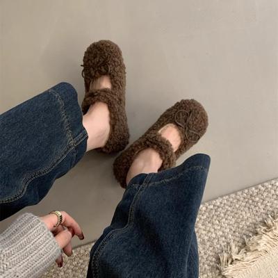 Scarpe di lana da donna inverno nuovo vento da fata gentile caldo scarpe di cotone balletto casual basse Mary Jane
