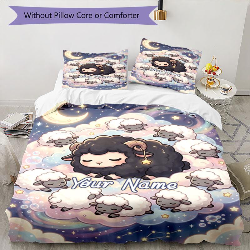3PC Custom Name Nightly Sheep Dreams Bedding Set Duvet Cover Closure Includes 1 Duvet Cover & 2 Pillowcases for Bedroom
