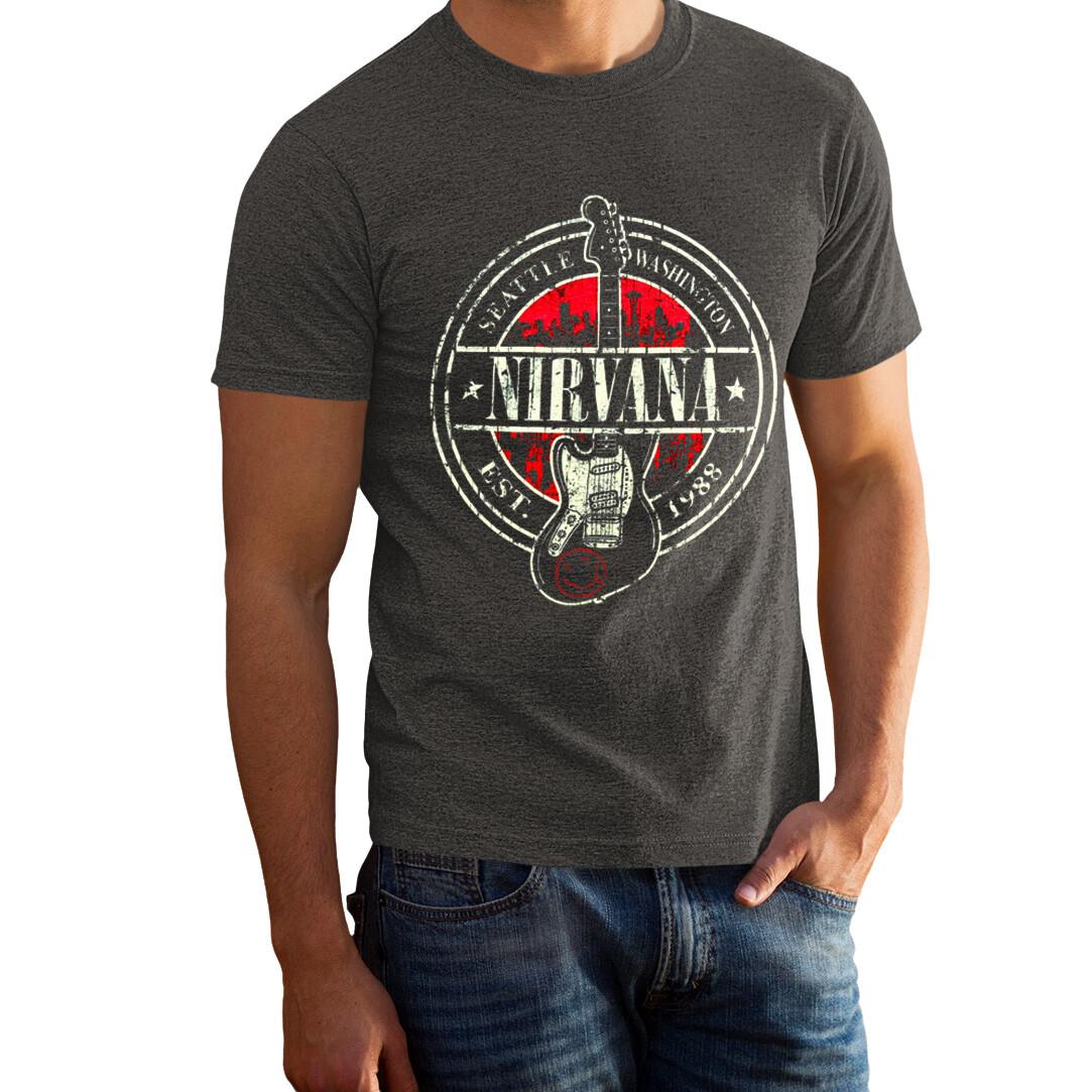 VINTAGE FEEL Nirvana 1988 Merch Ausgegraute Farbe Rockband T-Shirt 100586GG XXXL brown