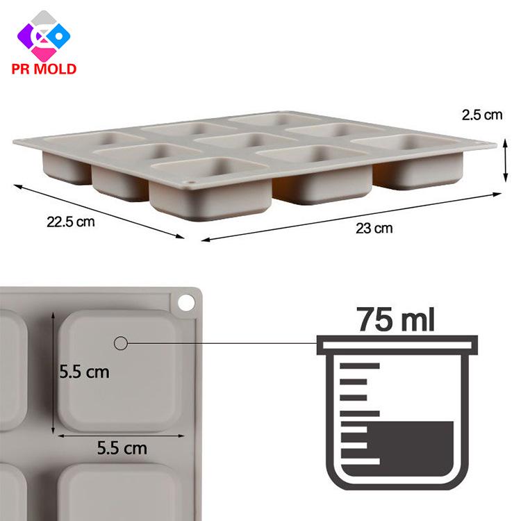 Nine-Hole Square Silicone Mold for Cake, Soap, or Resin Crafting