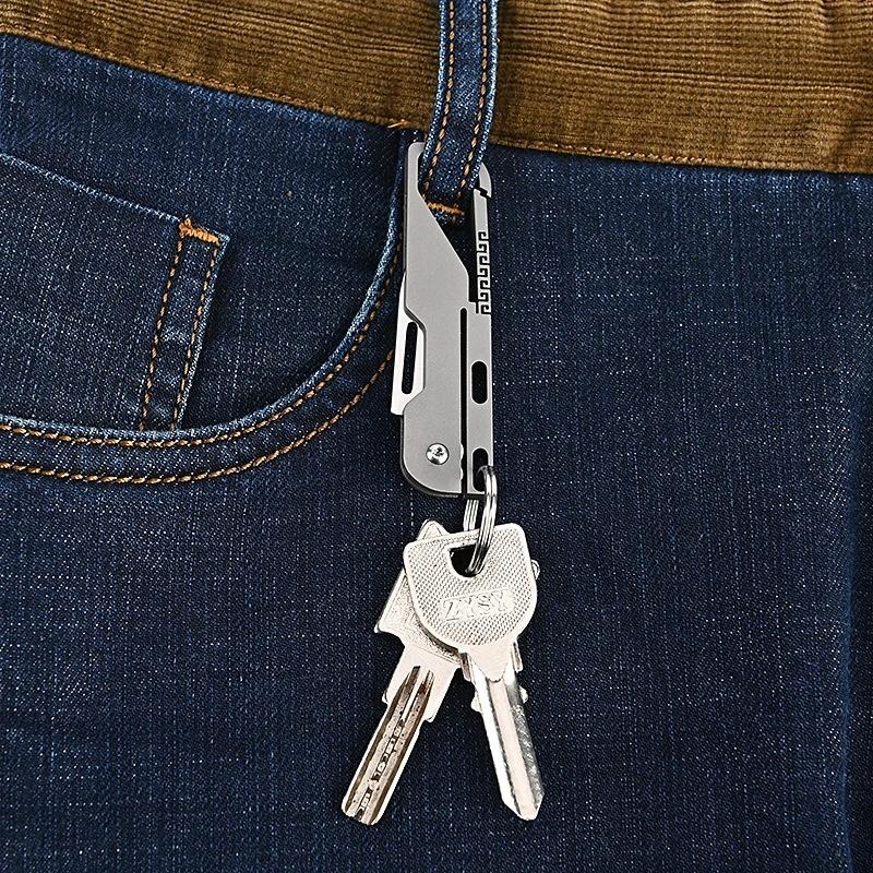 D2 Blade Titanium Alloy Folding Knife With KeyChain Pendant High Hardness EDC Pocket Knife Outdoor Camping Equipment Tool Gift