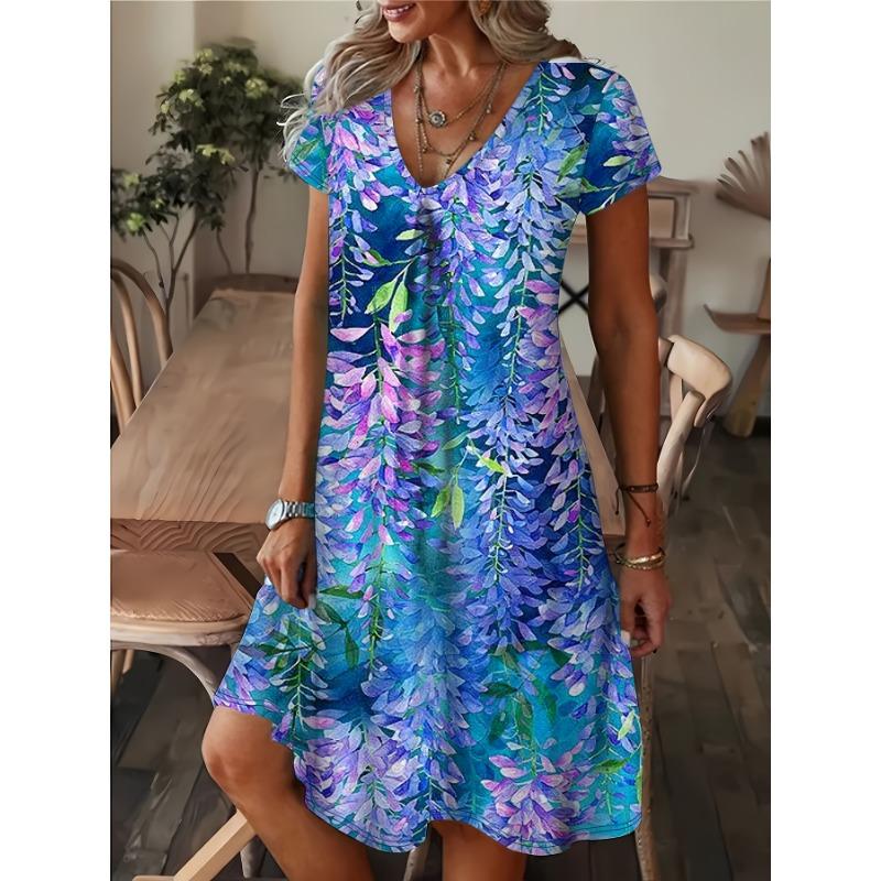

Женское летнее платье с V-образным вырезом и короткими рукавами, повседневное пляжное платье 2XL