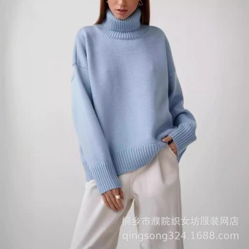 

DAFIFY Женская мода повседневная осень-зима однотонный принт длинный рукав высокий ворот свитера Size: One Size