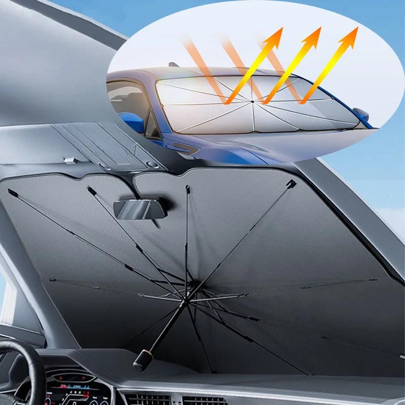 Car Windshield SunShades Umbrella Foldable w/ Pull Ring Auto Front Window Cover for UV Ray Block & Sun Heat Car parasol