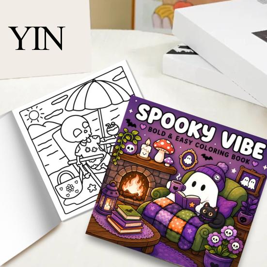 Jedinečné dárky pro milovníky Halloweenu, Kniha omalovánek s duchy pro dospělé, 24 listů, Roztomilé vzory, Zesílený papír, Podložky na kreslení z bavlněné buničiny 20 cm