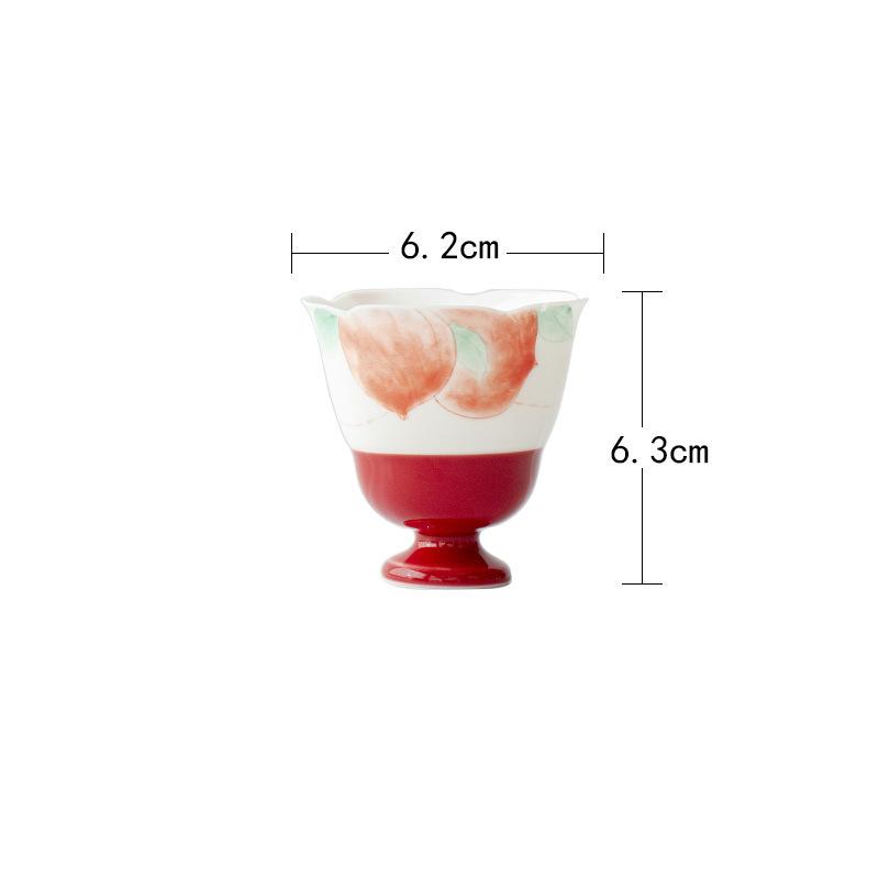 

2pc/lot Hand-painted Peach High Foot Teacup Retro Tea Bowl Tea Pair Tea-tasting Personal Cup Jianzhan Master Cups Teaset 80ml As Your Choose