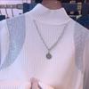 Women's Half Turtleneck Sweater Rhinestone Hollow Knit Pullover Sweater Autumn and Winter Solid Color Slim Fit Sweater Top