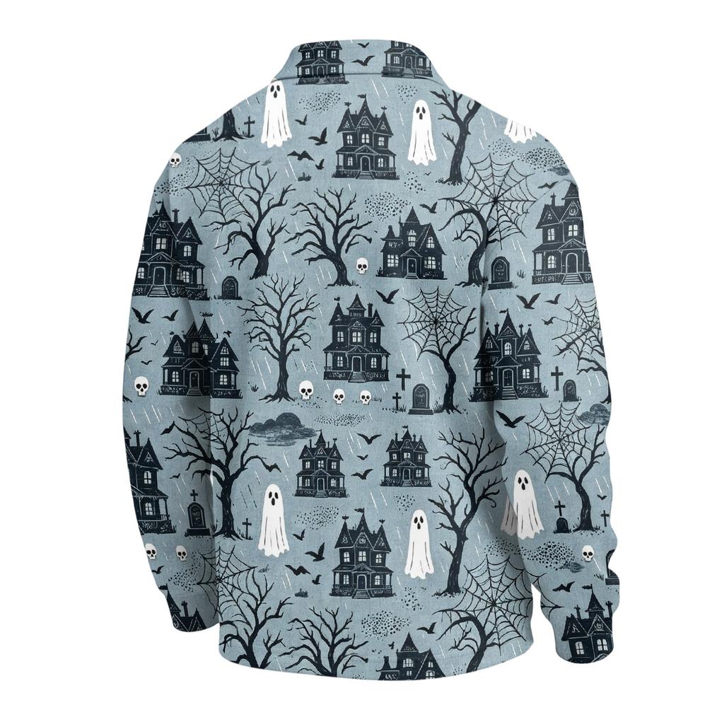 Men's Halloween Long Sleeve Button Up Shirt for Party and Casual Wear