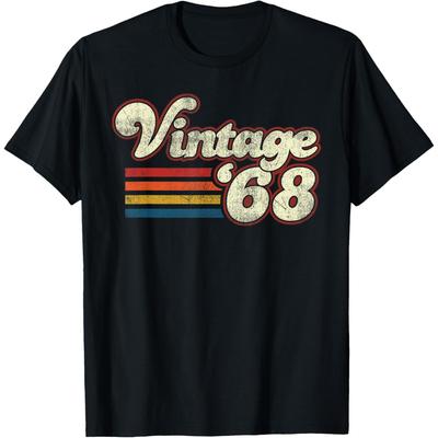 Vintage Retro Koszulki Urodzinowe 1968 57 Urodziny Koszulka Czarna Unisex dla Dorosłych Klasyczny Krój Okrągły Dekolt Krótki Rękaw Koszulka