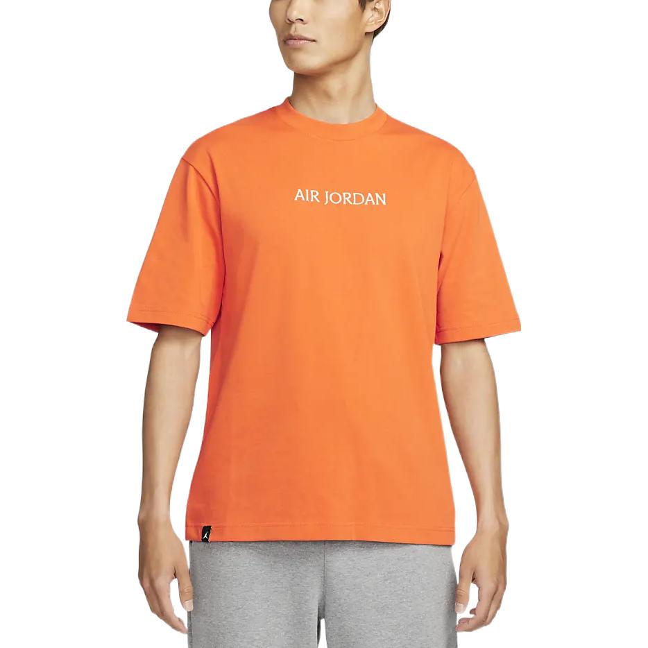 Air Jordan Solid Color Letter Logo Crew Neck Short Sleeve T-Shirt Men Tops Orange DO6100-847