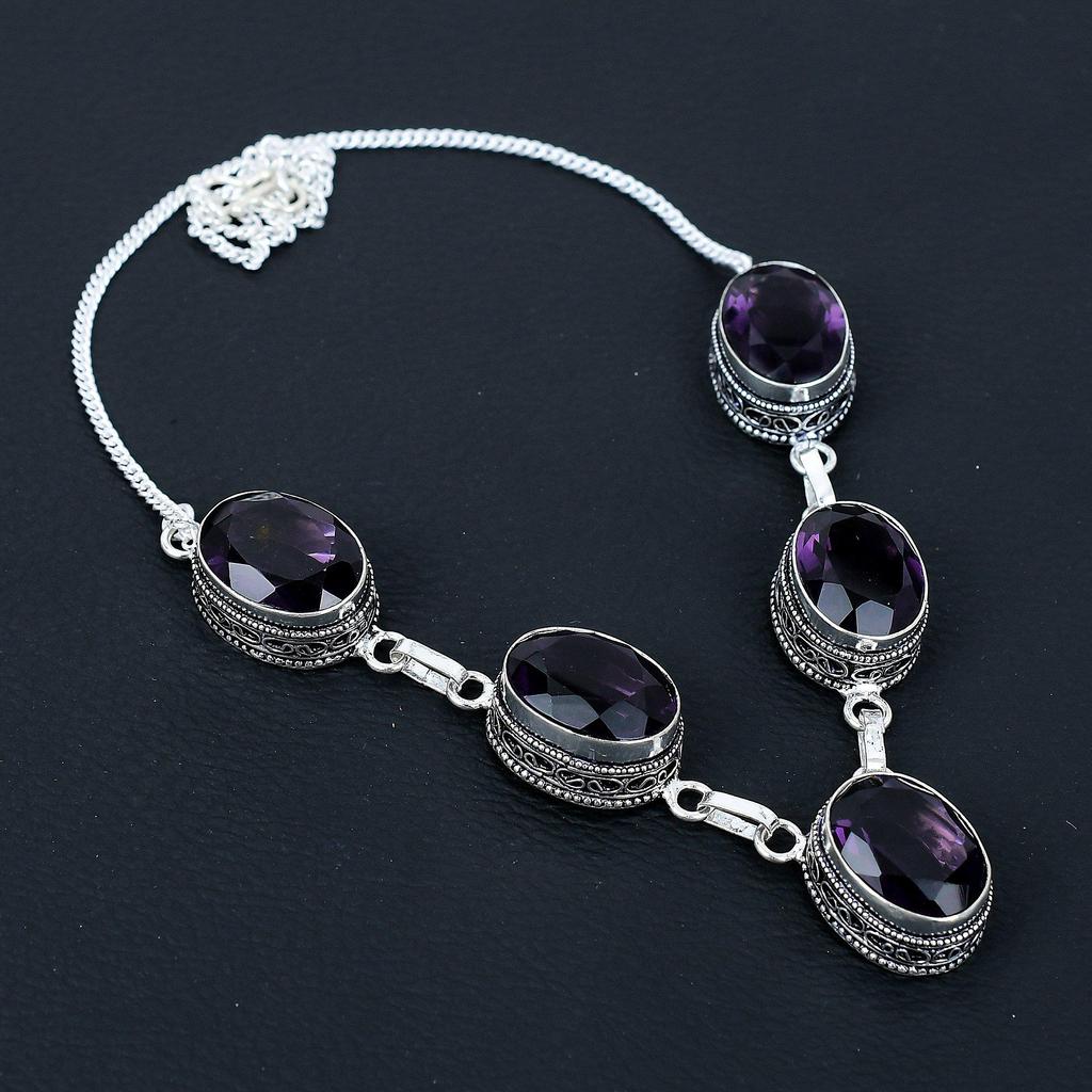 Amethyst Gemstone Handmade 925 Sterling Silver Necklace, Antique Jewelry Necklace, Amethyst Necklace For Women, Birthstone Jewelry Gifts
