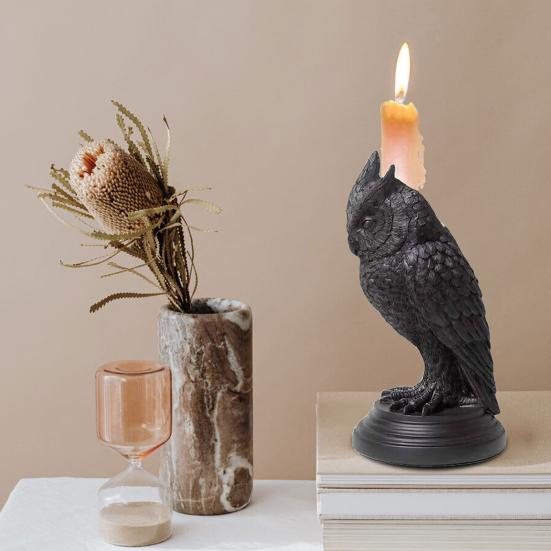 Gothic Style Night Elf Candlestick Ornament Bat Wolf Crow Owl Shape Resin Fireplace Candle Accent Hotel Room Decor