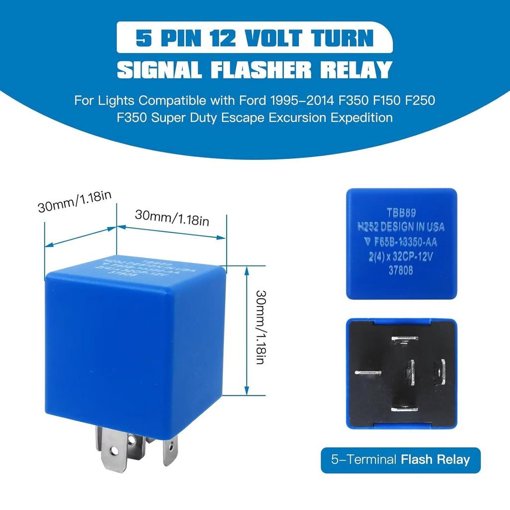Premium 5 pin 12 Volt Turn Signal Flasher Relay for Lights for Ford 1995-2014 F350 F150 F250 F350 Super Duty Escape Excursion Expedition