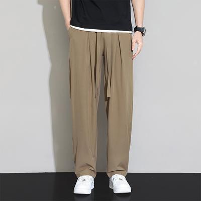 Men's Thin Summer Handsome Draping Wide-leg Pants Fashion Brand Loose Straight Casual Ice Silk Pants