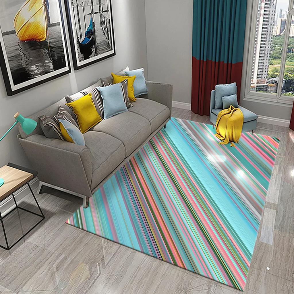 3D Retro Colorful Plaid Lines Carpet Colour Geometry Ethnic Style Rugs for Living Room Bedroom Decor Area Rugs Kitchen Floor Mat