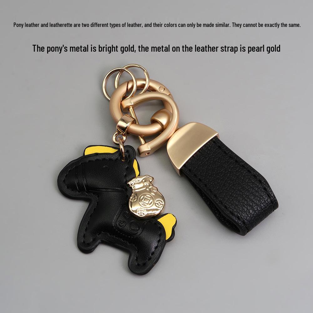 Kleiner Schaf- & Pferdeleder-Schlüsselanhänger mit Perlenanhänger - Gold